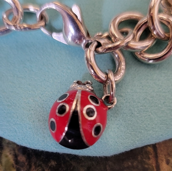 TIFFANY & CO STERLING SILVER ROUND LINK BRACELET LADY BUG CHARM LOBSTER CLAW 7" - Picture 4 of 8